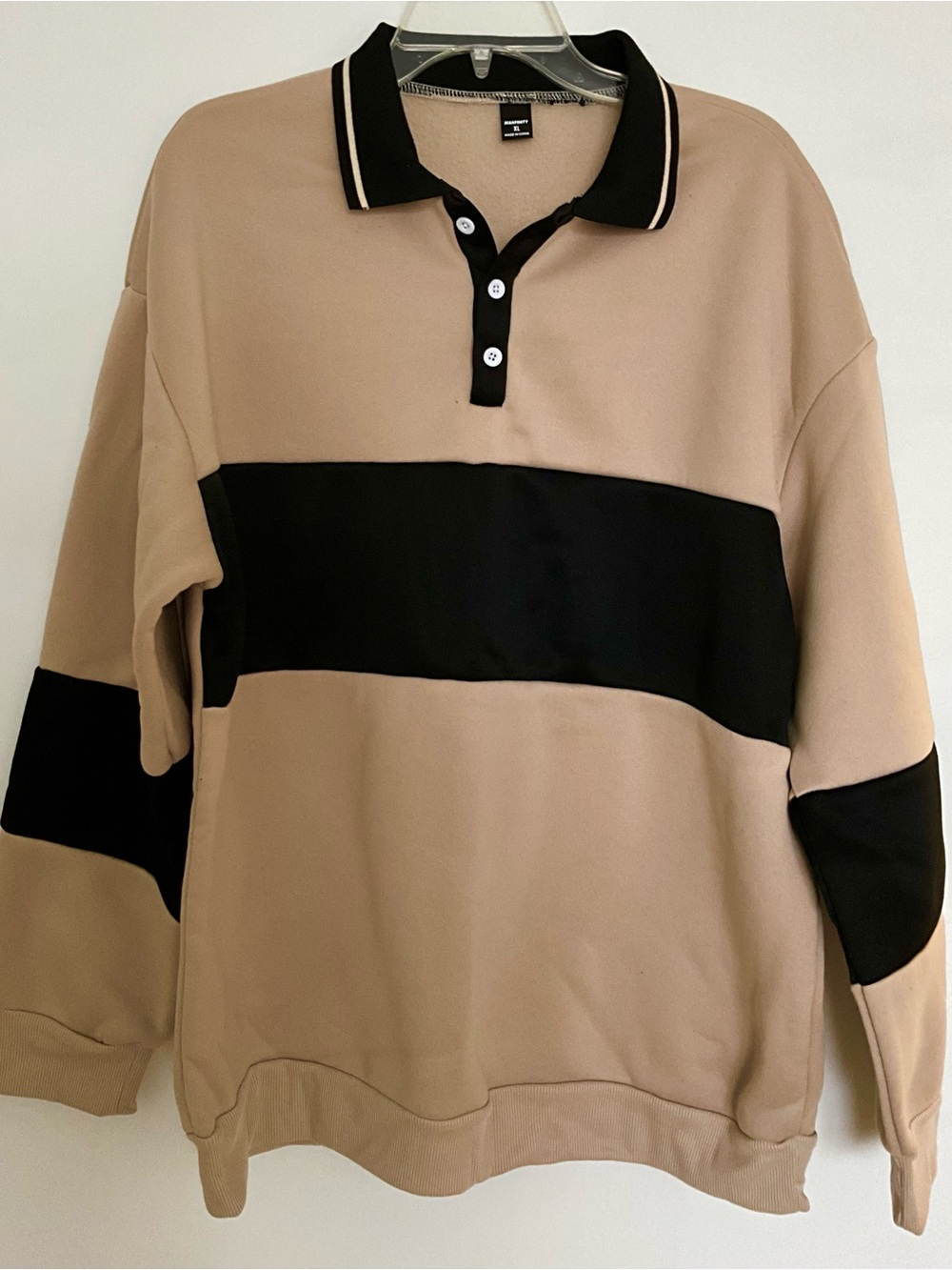 Men's Beige and Black Colorblock Rugby Polo Jacket